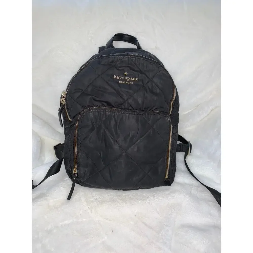 Kate Spade Quilted Nylon Backpack Black Adjustable Straps Women's Bag‎